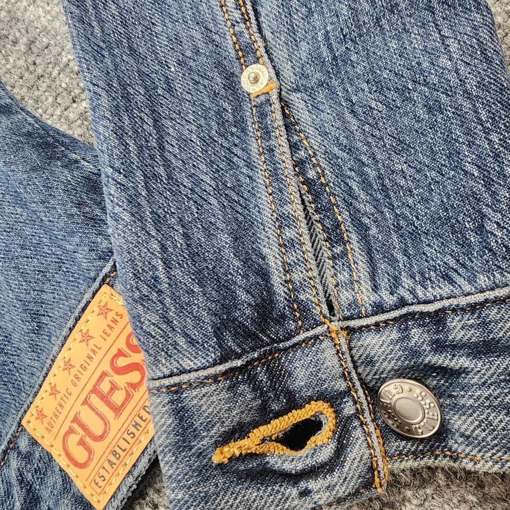 Vintage Guess Jeans Women's S Denim Jacket 90's Trucker Dark Wash Cropped Y2K - Picture 4 of 11